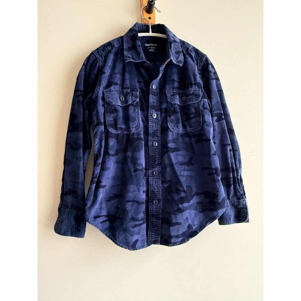 Gap kids blue camo corduroy L/S button up - Youth Medium 8-9
